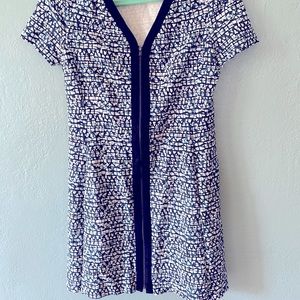 Tory Burch Blue and White Zip Up Dress with Pockets